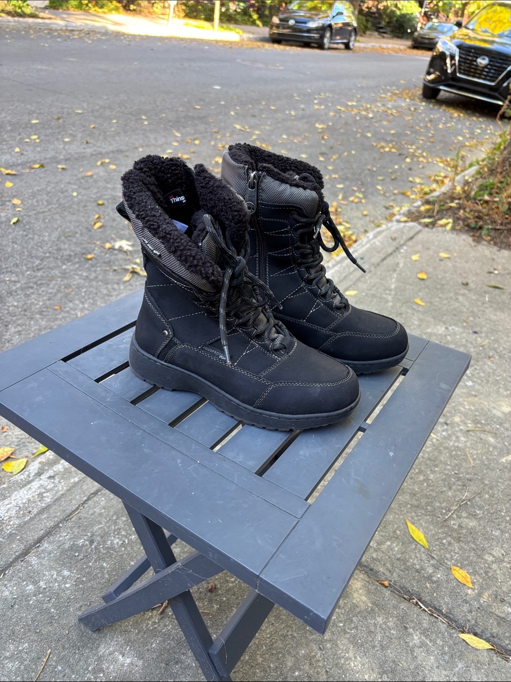 Blondo Black Lace-Up Winter Boots with Faux Fur Collar